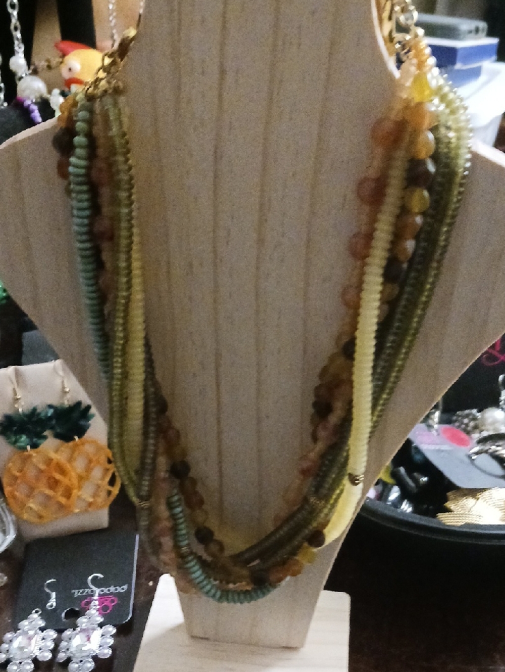 Multi-Strand Green and Amber Beaded Necklace - Women Jewelry